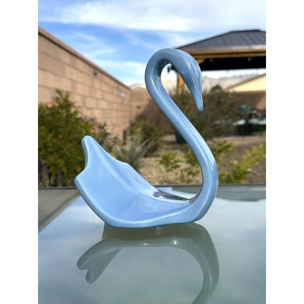 Vintage MCM Ceramic Blue Swan Towel Holder Figurine NOVA DESIGNS Made in USA 7"